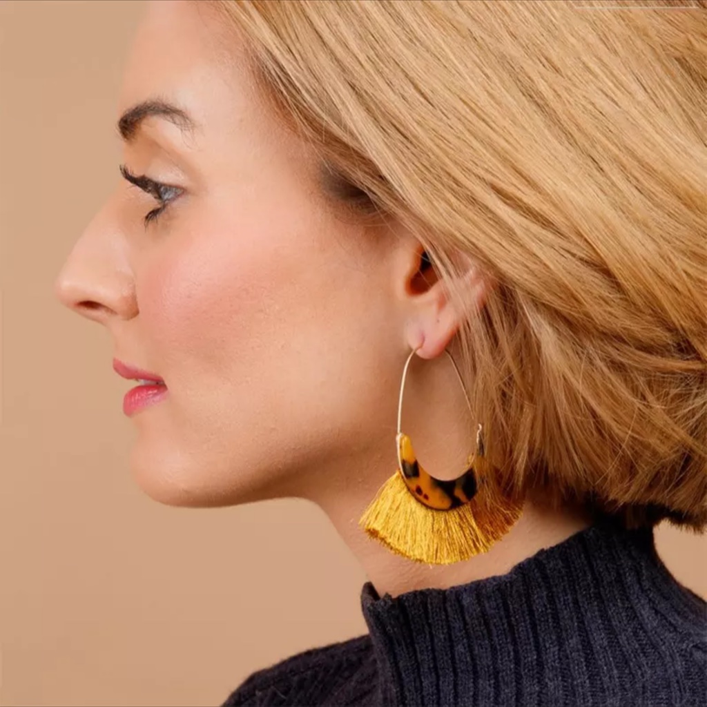Tonya Tassle Tortoise Hoop Earrings